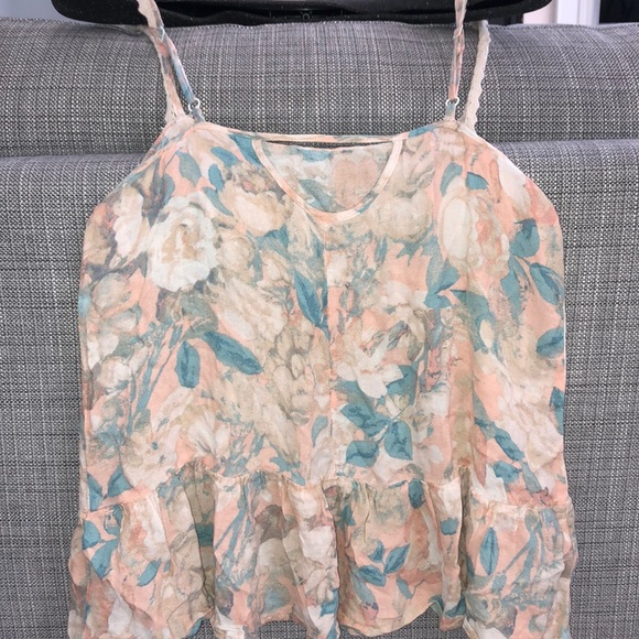 Forever 21- Light Pink & Blue Floral Tank Top - Picture 2 of 6